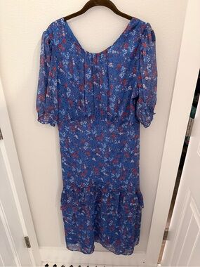 Draper James Blue Floral Puff-Sleeve Midi Dress